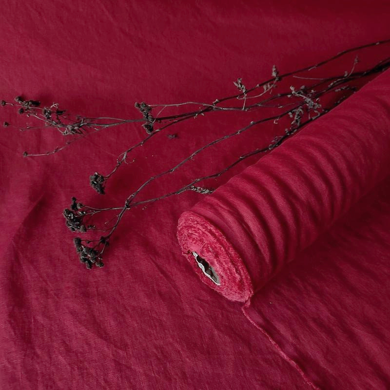 Ľanová látka červená stonewashed 100 % ľan